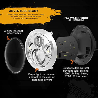 SUNPIE 7 inch Head light Compatible with H_arley Street Glide/Tri Glide, Compatible with Road King - color: Chrome