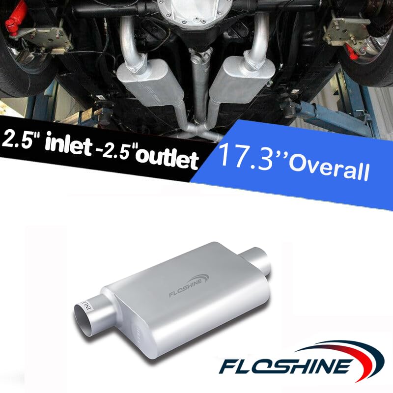 Universal Mufflers Dual Chamber 2.5" offset inlet (ID) 2.5" center outlet (ID) Performance Automotive Muffler Exhaust FH42541 - size: 2.5"