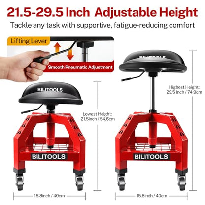 BILITOOLS Rolling Shop Stool with Wheels, Adjustable Mechanic Seat