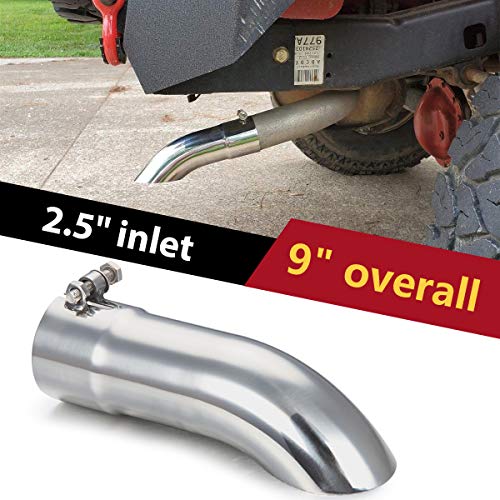 LCGP 2.5 Inch Inlet Turn Down Exhaust Tip, 2 1/2 Inch Inside Diameter Inlet, 9’’ Length Stainless Steel Turndown Exhaust Pipe - size: 2.5 Inch, style: Silver