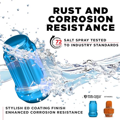 White Knight 3804BLT-20AM 1/2"-20 Blue 6 Spline Lug Nut with Key, 20 Pack (for AFTERMARKET Wheels with Smaller 0.80" Diameter Seating) - color: Blue