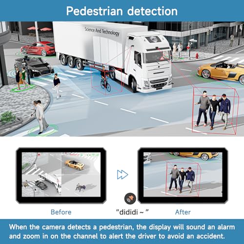 6CH AI WiFi GPS Sentry Mode RV Backup Camera System 10.1" Touch Screen Monitor with 4 1080P Rear Side View Camera,Mobile DVR Recording Live View on APP/Web/PC for Truck Trailer Tractor Fleet