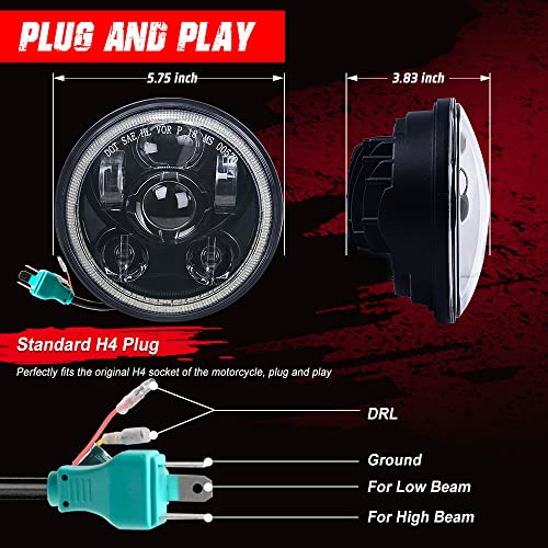 5.75 Inch 6-Lens LED Headlight Fits for Harley Sportster Dyna Softail - color: Black-Halo