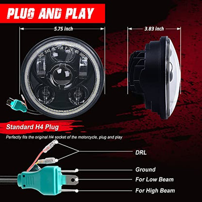5.75 Inch 6-Lens LED Headlight Fits for Harley Sportster Dyna Softail - color: Black-Halo