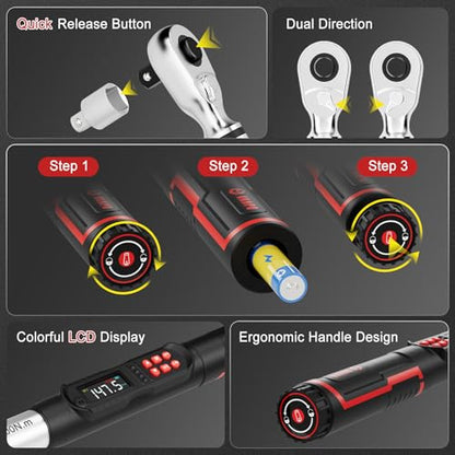 VANPO Digital Torque Wrench 1/2", 7.38–147.5 ft-lb for Lug Nuts - size: 1/2-Inch