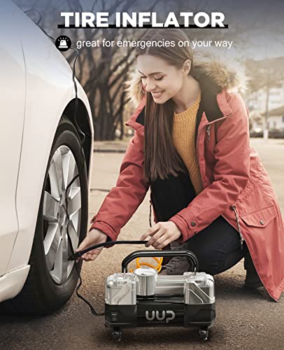 UUP Portable 12V Air Compressor, 150 PSI Tire Inflator with Dual Cylinders - color: Black1