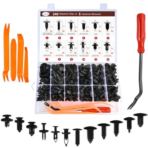 240PCS Car Bumper Retainer Clips Kit - Auto Plastic Rivets & Push Fasteners Set, Most Popular Sizes for Door Trim, Panel, Fender - Compatible with GM, Ford, Toyota, Honda, Chrysler - color: 240pcs+5tool