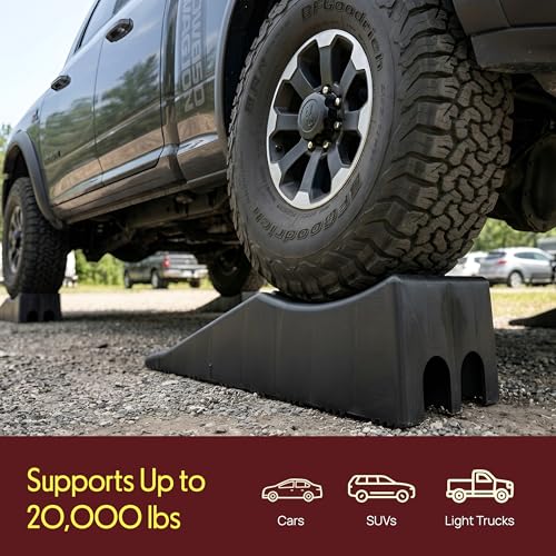 Pyle 1Piece Vehicle Ramp | 20000 lb Capacity Vehicle Ramp for Trucks, SUVs and RVs with 5.5 Inch Lift and Anti-Slip Textured Surface | Car Ramps for Oil Changes, Lightweight with Handle, Black