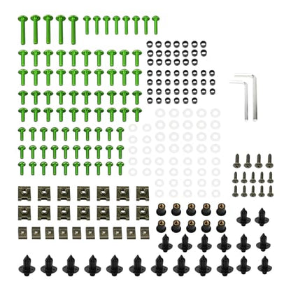 NICECNC 253Pcs Motorcycle Fairing Bolt Kit, M5 M6, Titanium Alloy, Green - color: green