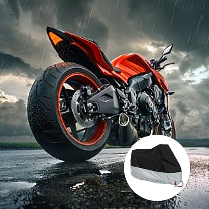 1 Pcs All Season Motorcycle Dust Cover Waterproof,210d Durable Motorcycle Cover with Lock-Holes & Storage Bag,Fits for Most Motorcycles (Silver/Black)