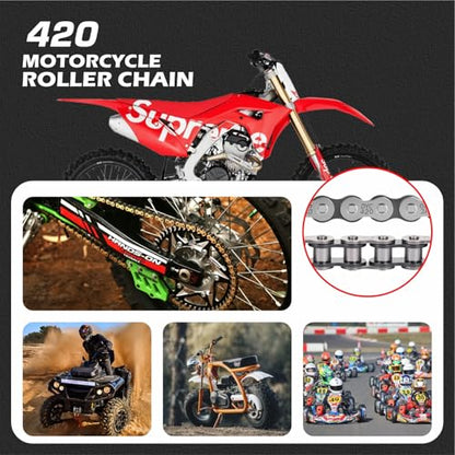 DYC 420 Chain 132 Links with 5 Master Links and Chain Breaker Tool - color: Natural Steel