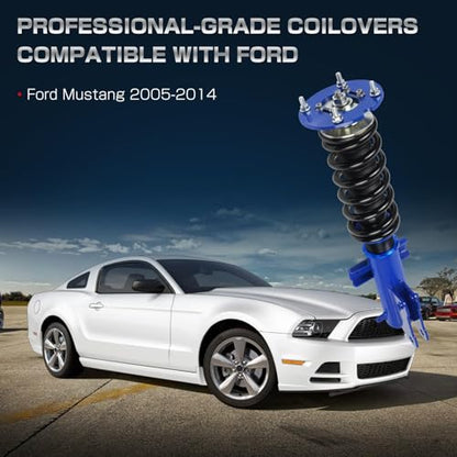 Upgrade Adjustable Coilovers Compatible with Ford Mustang 2005-2014 High Poundage Coil Spring Absorber Struts Suspension Lowering Kit Blue - color: Blue