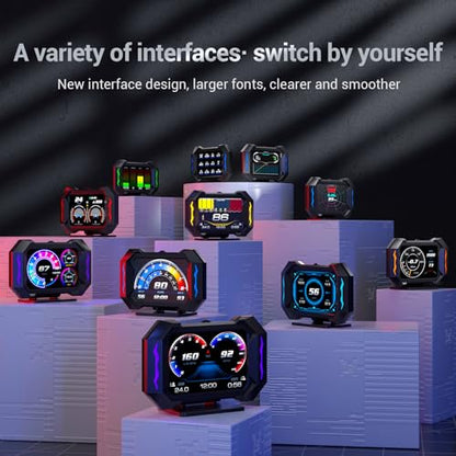 OBD2 Gauge Car HUD Head Up Display Multifunction Digital,Car Speedometer Tachometer Water Temperature Oil Temperature Volt Inclinometer Boost Gauge RPM Meter fit for Most Vehicles After 2008