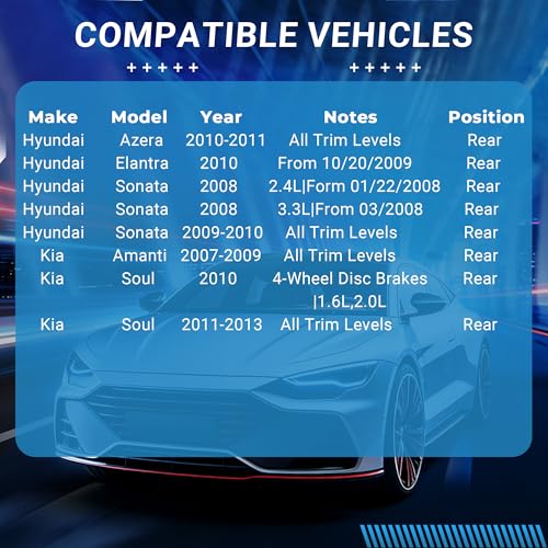 Brake Pads Rear Set Compatible with Hyundai Azera Sonata Elantra, Kia Soul V4 Amanti V6 Rear Brakes Semi-Metallic D1313 - style: D1313