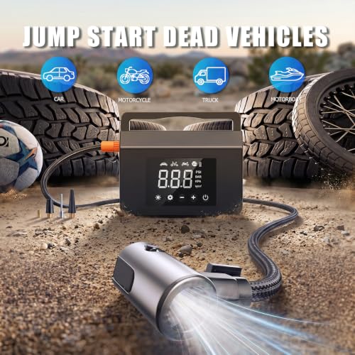 Car Battery Jump Starter with Air Compressor, 4000A Tire Inflator Portable