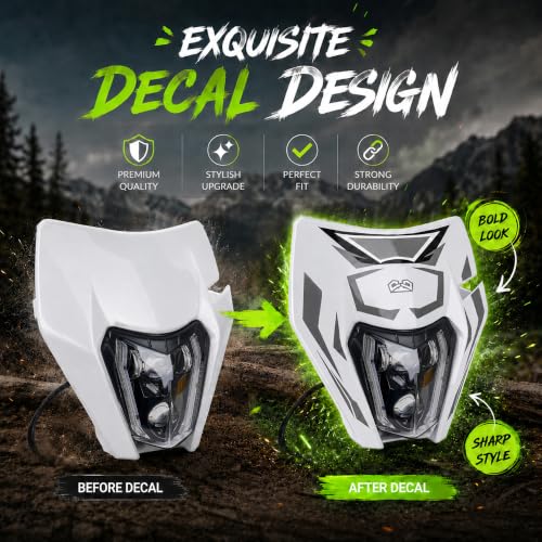 DOT Dirt Bike LED Headlight with Graphics Sticker and Turn Signals-White - color: White with Sticker, size: With Turn Signals