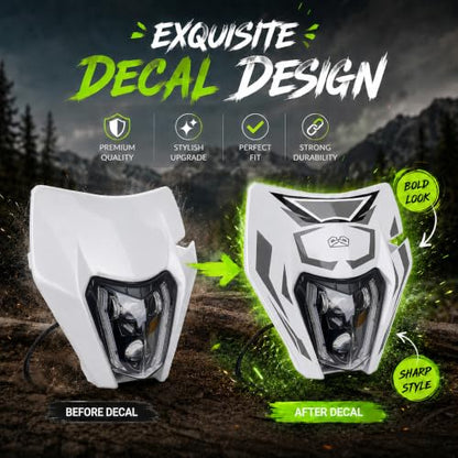 DOT Dirt Bike LED Headlight with Graphics Sticker and Turn Signals-White - color: White with Sticker, size: With Turn Signals