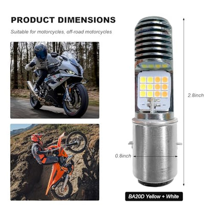 9-16V H4 LED Motorcycle Headlight Bulbs, Super Bright 3030 Chips Bulb Halogen Lamp Replacement, Waterproof High/Low Beam LED Headlight Bulb for Most Motorcycles ATVs (BA20D, White & Yellow) - color: BA20D, White & Yellow