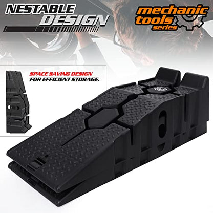 M-AUTO Vehicle Ramp Set of 2 Universal Drive-On 2-Stage Incline Ramps, 2.5 Ton (5000 lb) Lifting Capacity, Nestable & Portable Auto Service Ramp