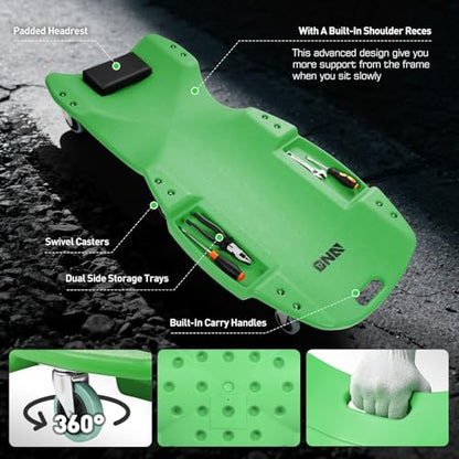 DNA MOTORING TOOLS-00240 48 Inches Heavy-Duty Low-Profile Roller Automotive Creeper with Padded Headrest, Green - color: Green, size: 48 Inches