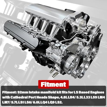 92mm Intake Manifold with Fuel Rails & Hardware Kit, Compatible with Chevy GM LS LS1 LS2 LS6 Engines 4.8L 5.3L 5.7L 6.0L High Flow Aluminum Sheet Metal (Silver) - color: Silver