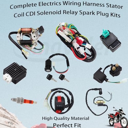 Complete Electrics Stator Coil CDI Wiring Harness Spark Plug Kits Aftermarket Replacement Parts Fit for 50cc 70cc 110cc 125cc ATV Go Kart Quad 4 Wheeler Dirt Pit Bikes.