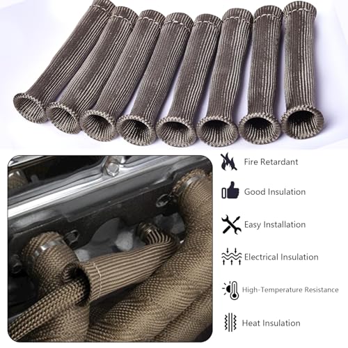 Titanium Spark Plug Wire Boots Heat Shield Sleeves 4000°F Heat Shield Cover Wrap for SBC BBC 350 454 LS1/LS2 Cars Trucks - color: Titanium