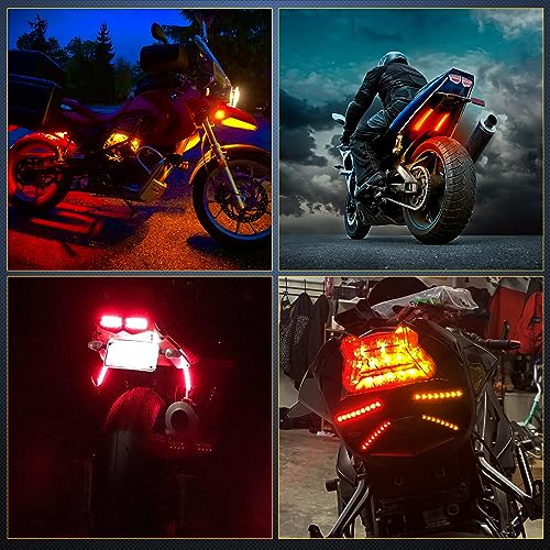 Nilight 2PCS 5Inch LED Motorcycle Turn Signal Running Brake Stop Tail Light Strips Red Beam Flexible Bend Adhesive Universal Fit Harley Motorcycles Dirt Bikes Snowmobile ATV - color: Amber