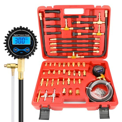 BETOOLL Digital Pro Fuel Injection Pressure Tester Kit Gauge 0-300 PSI with 9.49,7.89,6.30 Fuel Line Fittings - size: Digital Pro Fuel Pressure Test Kit