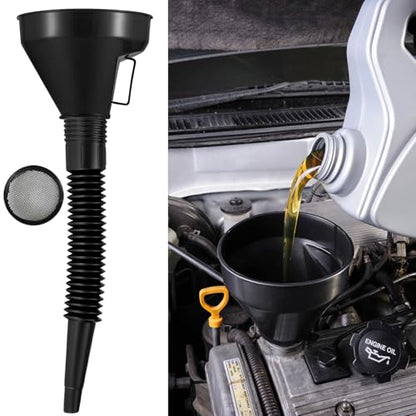 5-Piece Automotive Oil Funnel Set with Flexible Neck, Filter Screen, Wide Mouth for Gas, Oil, Coolant, Engine Oil