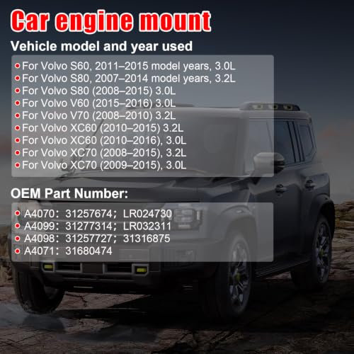 4pcs Engine Motor Mount Set Compatible with Volvo XC60 3.0L/3.2L 2010-2016 - size: XC60 2010-2016