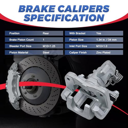 19B3298 19B3299 Rear Disc Brake Calipers Compatible with 2006-2015 Civic - size: Rear 19B3298+19B3299