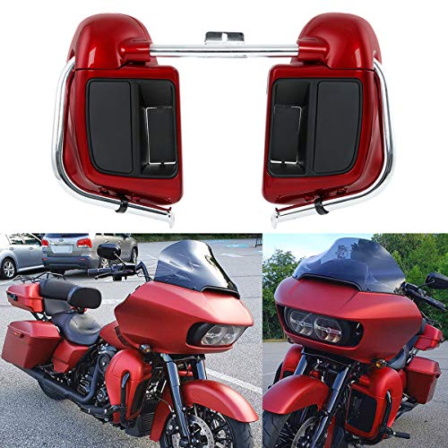 Green-L Lower Vented Leg Fairing and LED Turn Signals Light Kit Fit for Harley Touring Road King Street Glide Electra Glide Ultra 2014-2024 - color: Red-Glove Box