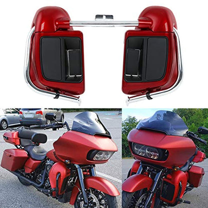 Green-L Lower Vented Leg Fairing and LED Turn Signals Light Kit Fit for Harley Touring Road King Street Glide Electra Glide Ultra 2014-2024 - color: Red-Glove Box