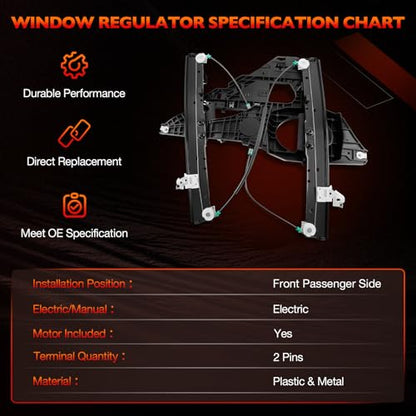 741-179 Front Right Passenger Side Window Regulator w/ 2-Pin Motor Assembly - size: 741-179