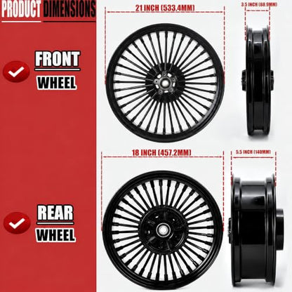 TOFR 21inch 18inch 36 Fat Spoke Wheels Rims For Harley Touring Bagger 09-25 - color: Gloss Black, size: Front:21x3.5 Rear:18x5.5