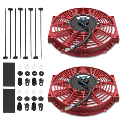 Auto Dynasty 2Pc 12" Universal 12V Electric Radiator Cooling Fan Kit, Red - color: Red, size: 12 Inch No Thermostat Wiring Switch Relay Kit
