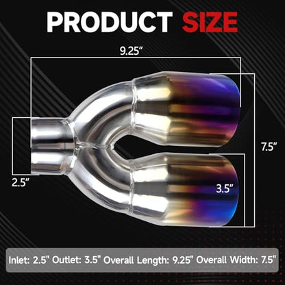 LCGP Dual Exhaust Tip 2.5 inch Inlet 3.5 inch Outlet Universal Car Stainless Steel Angle Cut 2-Packs PVD Blue Tailpipe(left and right) - size: 2.5x3.5x9.25 inch, style: Blue Burnt