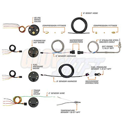 GlowShift White 7 Color 4-Gauge Diesel Truck Set, 2-1/16" 52mm