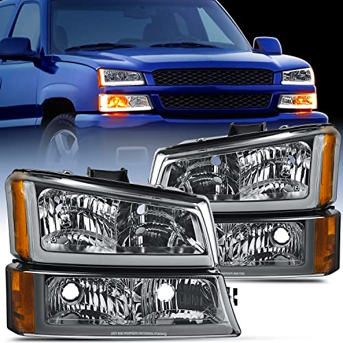 Nilight Headlights Assembly for Chevy Silverado Avalanche - color: Smoke Chrome Housing + Amber Reflector + DRL