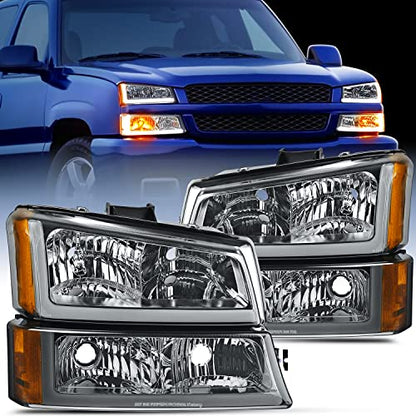 Nilight Headlights Assembly for Chevy Silverado Avalanche - color: Smoke Chrome Housing + Amber Reflector + DRL