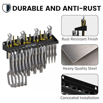 UNITEDPOWER Vise Grip Holder, Wall Mount Pliers Storage Rack Organizer for Workshop, Shed, Garage, Stores up to 15 Vises or 11 Pliers - style: Vise Grip Holder