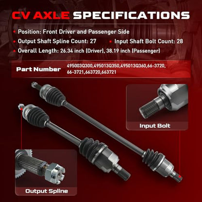 Betthand Front CV Axle Set Fit for 2011-2014 Hyundai Sonata 663720 663721 - size: 663720+663721