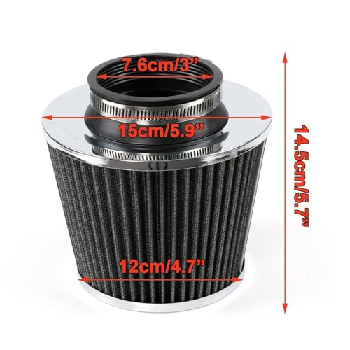 AUTOXBERT 3" 76mm Cone Air Intake Filter High Performance Washable Clamp-on Filter Replacement Cold Air Intake Dry Filter, Silver - color: Conical Silver