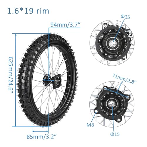 19" Front & 16" Rear Dirt Bike Wheel Set – 70/100-19 + 90/100-16 Knobby Tires, 12mm/15mm Bearings, Rim & Tube Assembly for Pit Bike, Offroad, SSR Taotao DBX1 Apollo Z20 Max 125cc 150cc 200cc - size: Front + Rear