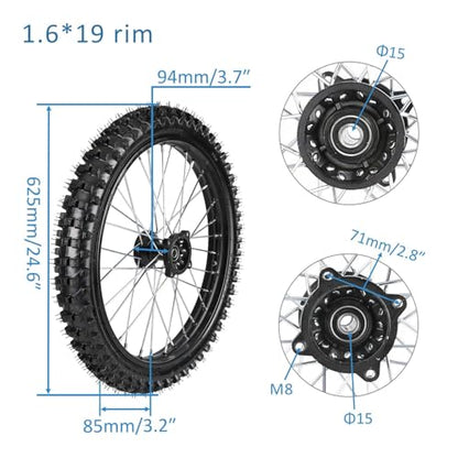 19" Front & 16" Rear Dirt Bike Wheel Set – 70/100-19 + 90/100-16 Knobby Tires, 12mm/15mm Bearings, Rim & Tube Assembly for Pit Bike, Offroad, SSR Taotao DBX1 Apollo Z20 Max 125cc 150cc 200cc - size: Front + Rear