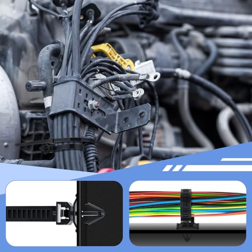 Funnymoom 200 Pcs Wire Loom Routing Clips, 15 Sizes Push Mount for Car