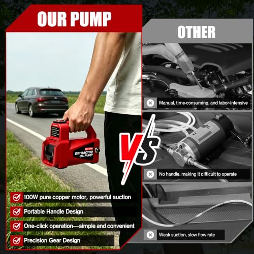 Oil Transfer Pump 12V 100W, Engine Oil Extractor Pump - color: Red