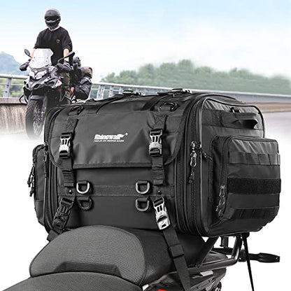 Rhinowalk Motorcycle Tail Bag Expandable Motorcycle Travel Luggage 60L Waterproof All Weather/Trunk/Rack Bag with Sissy Bar Straps-Black - size: Black 40-60L