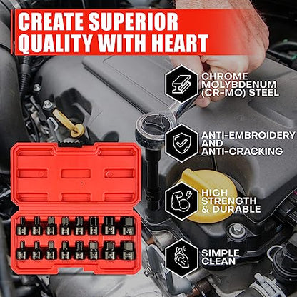 C&T 16 Piece 3/8-Inch Drive Low Profile Impact Hex Driver Set, SAE & Metric